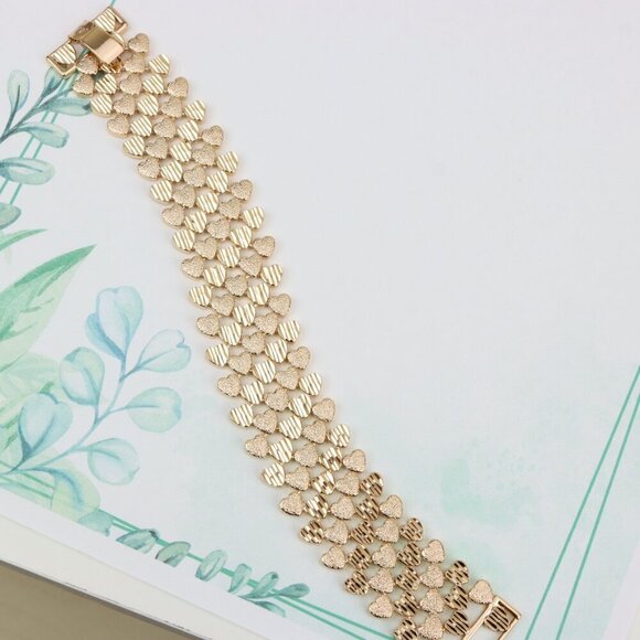 "Wide Heart Pattern Rose Gold Bracelet for Women, Bold Design, XPBL0897 - Picture 5 of 12